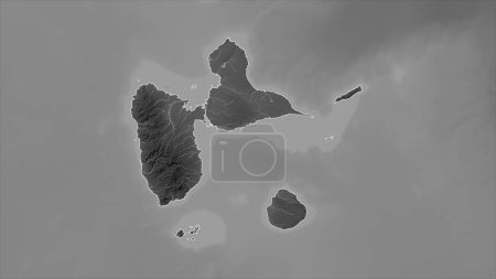 Téléchargez les photos : Guadeloupe tracée sur une carte d'altitude en niveaux de gris avec lacs et rivières - en image libre de droit