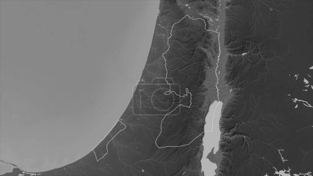 Téléchargez les photos : Palestine tracée sur une carte d'altitude en niveaux de gris avec lacs et rivières - en image libre de droit