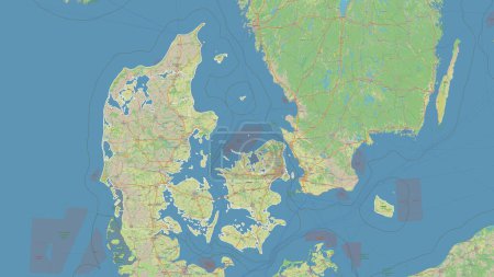 Photo for Denmark outlined on a topographic, OSM Germany style map - Royalty Free Image