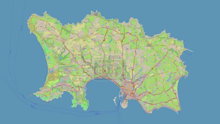 Photo for Jersey outlined on a topographic, OSM Germany style map - Royalty Free Image