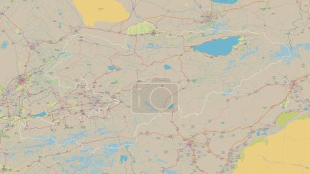 Photo for Kyrgyzstan outlined on a topographic, OSM Germany style map - Royalty Free Image