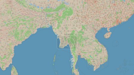 Photo for Myanmar outlined on a topographic, OSM Germany style map - Royalty Free Image