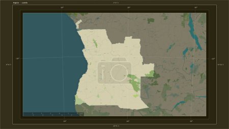 Photo for Angola highlighted on a topographic, OSM Humanitarian style map map with the country's capital point, cartographic grid, distance scale and map border coordinates - Royalty Free Image