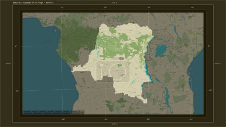 Photo for Democratic Republic of the Congo highlighted on a topographic, OSM Humanitarian style map map with the country's capital point, cartographic grid, distance scale and map border coordinates - Royalty Free Image