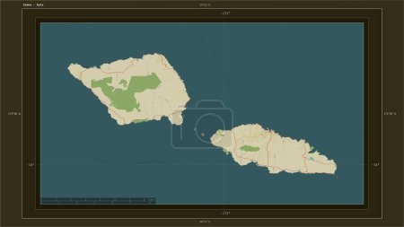 Photo for Samoa highlighted on a topographic, OSM Humanitarian style map map with the country's capital point, cartographic grid, distance scale and map border coordinates - Royalty Free Image