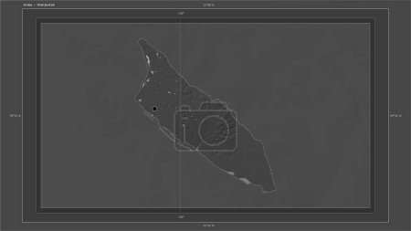 Photo for Aruba highlighted on a Bilevel elevation map with lakes and rivers map with the country's capital point, cartographic grid, distance scale and map border coordinates - Royalty Free Image
