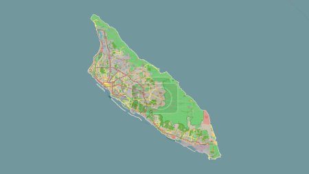 Aruba outlined on a topographic, OSM France style map