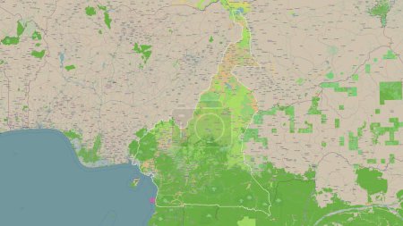 Cameroun outlined on a topographic, OSM France style map