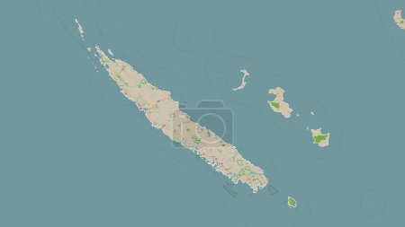 Téléchargez les photos : Nouvelle-Calédonie tracée sur une carte topographique de style OSM France - en image libre de droit