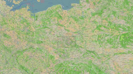 Poland outlined on a topographic, OSM France style map