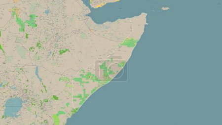 Somalia Mainland outlined on a topographic, OSM France style map