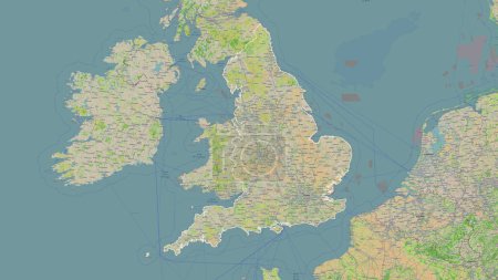 England - Great Britain outlined on a topographic, OSM France style map