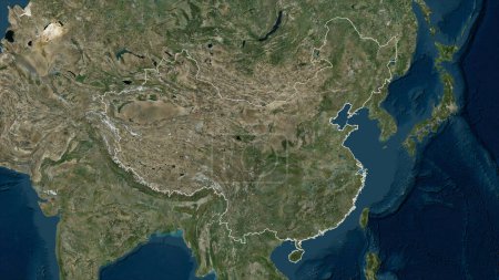 China outlined on a high resolution satellite map
