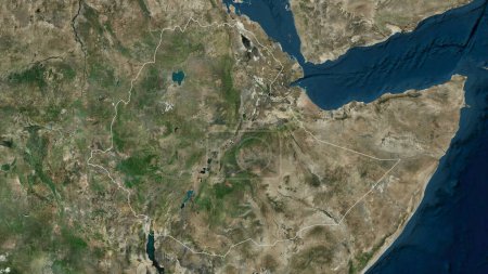Ethiopia outlined on a high resolution satellite map