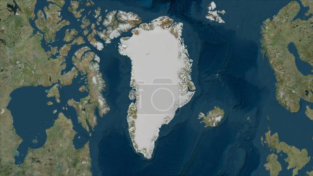Foto de Groenlandia esbozado en un mapa satelital de alta resolución - Imagen libre de derechos