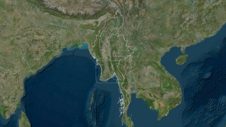 Myanmar outlined on a high resolution satellite map