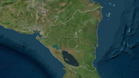 Nicaragua outlined on a high resolution satellite map