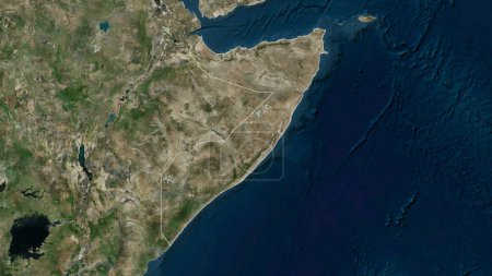 Somalia outlined on a high resolution satellite map