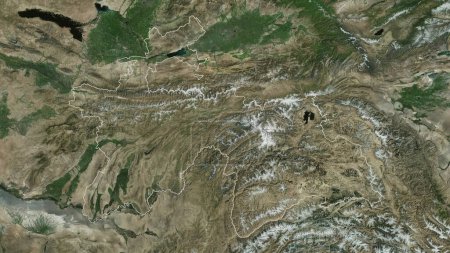 Tayikistán esbozado en un mapa satelital de alta resolución