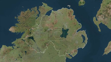 Northern Ireland outlined on a high resolution satellite map