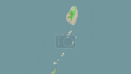Saint Vincent and the Grenadines outlined on a topographic, OSM France style map