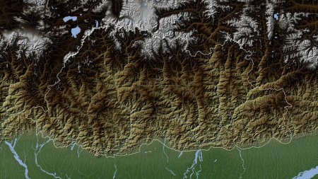Photo for Bhutan outlined on a Pale colored elevation map with lakes and rivers - Royalty Free Image