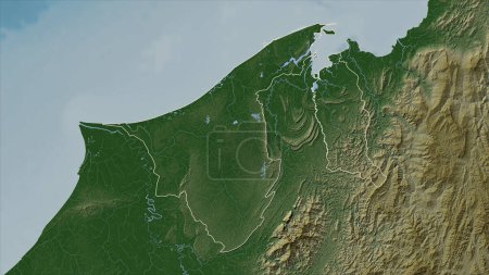 Brunei tracé sur une carte d'altitude de couleur pâle avec lacs et rivières