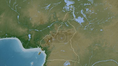 Cameroun tracé sur une carte d'altitude de couleur pâle avec lacs et rivières