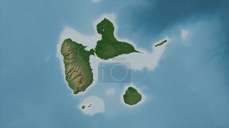 Téléchargez les photos : Guadeloupe tracée sur une carte d'altitude de couleur pâle avec lacs et rivières - en image libre de droit