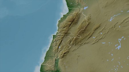Lebanon outlined on a Pale colored elevation map with lakes and rivers