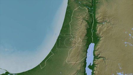 Téléchargez les photos : Palestine tracée sur une carte d'altitude de couleur pâle avec lacs et rivières - en image libre de droit