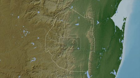 Eswatini outlined on a Pale colored elevation map with lakes and rivers