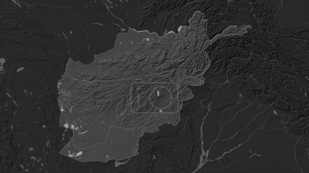 Afghanistan auf einer Höhenlandkarte mit Seen und Flüssen hervorgehoben