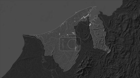 Brunei highlighted on a Bilevel elevation map with lakes and rivers