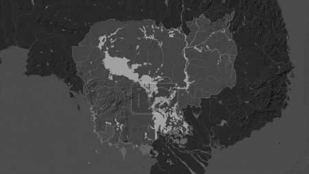 Kambodscha auf einer Karte mit Seen und Flüssen