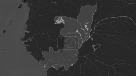República del Congo destacada en un mapa de elevación de Bilevel con lagos y ríos