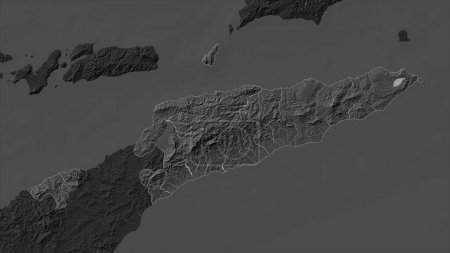 Timor Leste highlighted on a Bilevel elevation map with lakes and rivers