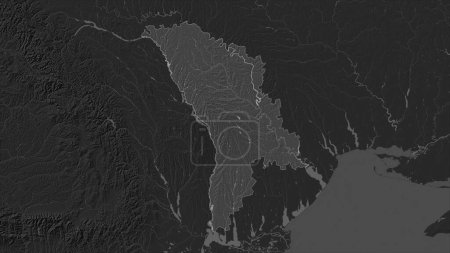 Téléchargez les photos : Moldavie mise en évidence sur une carte d'altitude de Bilevel avec lacs et rivières - en image libre de droit