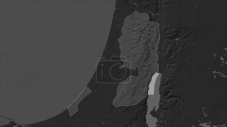 Téléchargez les photos : Palestine mise en évidence sur une carte d'altitude de Bilevel avec lacs et rivières - en image libre de droit