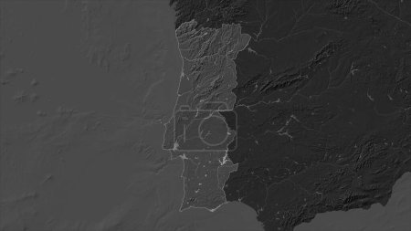 Portugal hervorgehoben auf einer Karte mit Seen und Flüssen