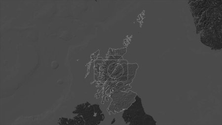 Escocia - Gran Bretaña destaca en un mapa de elevación de Bilevel con lagos y ríos