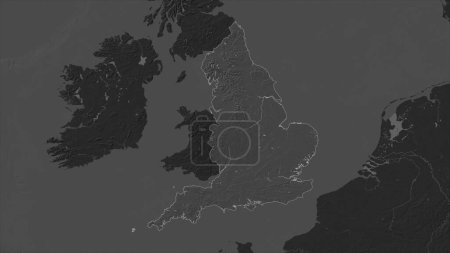 Inglaterra - Gran Bretaña destaca en un mapa de elevación de Bilevel con lagos y ríos