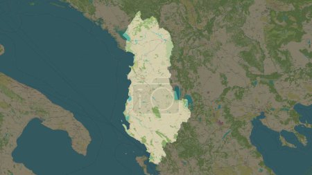 Albania highlighted on a topographic, OSM Humanitarian style map