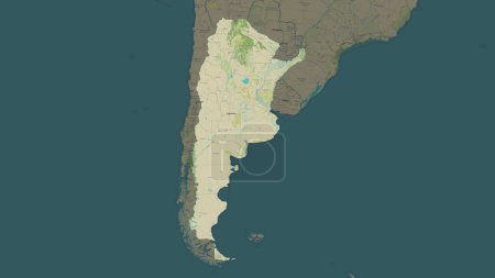 Argentina highlighted on a topographic, OSM Humanitarian style map