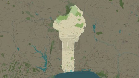 Benin highlighted on a topographic, OSM Humanitarian style map