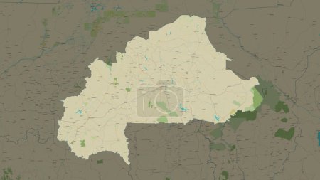 Burkina Faso highlighted on a topographic, OSM Humanitarian style map