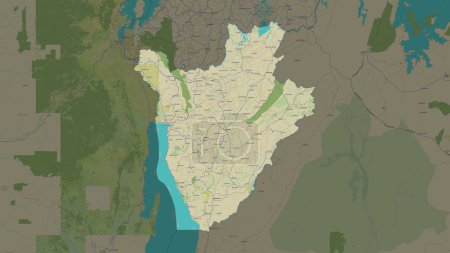 Burundi highlighted on a topographic, OSM Humanitarian style map