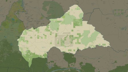 République centrafricaine mise en évidence sur une carte topographique de style humanitaire de l'OSM