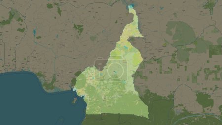 Camerún destacado en un mapa topográfico, OSM estilo humanitario