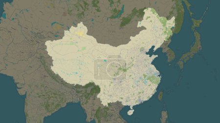 China highlighted on a topographic, OSM Humanitarian style map